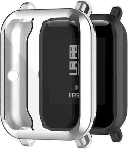 حافظة حماية للشاشة لساعة Amazfit GTS 2 Mini/Bip U Pro الذكية، عبوتان من مادة TPU الناعمة فائقة النحافة لغطاء الوجه الكامل لساعة Amazfit GTS 2 Mini/Bip U Pro، فضي in Kuwait