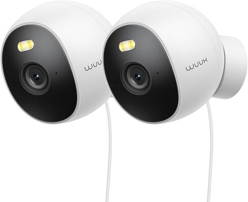 WUUK Security Camera, 4MP Indoor/Outdoor Wired Camera, Face Recognition, Color Night Vision, No Monthly Fee, Magnetic Mount, 2.4 GHz WiFi Only, Compatible with Amazon Alexa and Google Home (2 Pack) in Kuwait