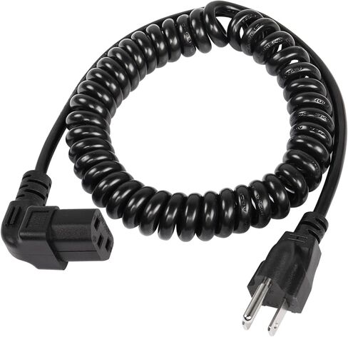 CERRXIAN 4.9ft زاوية سفلية 3 سلك زنبركي للطاقة، NEMA 5-15P إلى 90 درجة IEC 320 C13 كابل ملفوف لإمداد الطاقة للتلفزيون، 10A/125V للكمبيوتر والماسحات الضوئية والطابعات (D، أسود) in Saudi Arabia