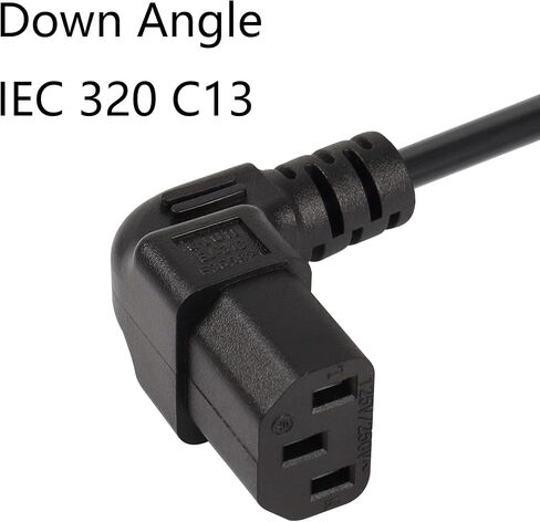 CERRXIAN 4.9ft زاوية سفلية 3 سلك زنبركي للطاقة، NEMA 5-15P إلى 90 درجة IEC 320 C13 كابل ملفوف لإمداد الطاقة للتلفزيون، 10A/125V للكمبيوتر والماسحات الضوئية والطابعات (D، أسود) in Saudi Arabia