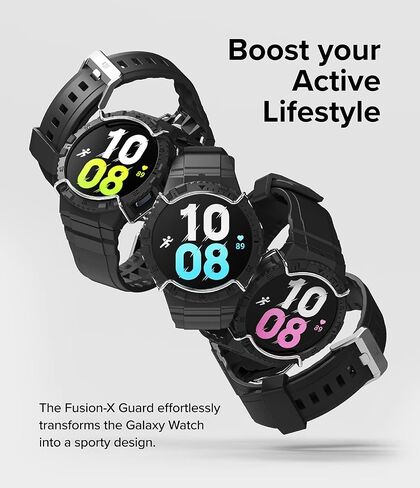 Ringke Fusion-X Guard [Band + Case] Compatible with Samsung Galaxy Watch 5 Band with Case (44mm) and Galaxy Watch 4 Strap (44mm), Shockproof Rugged Stainless Steel Wire Guard Cover - Black in Saudi Arabia