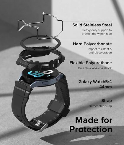Ringke Fusion-X Guard [Band + Case] Compatible with Samsung Galaxy Watch 5 Band with Case (44mm) and Galaxy Watch 4 Strap (44mm), Shockproof Rugged Stainless Steel Wire Guard Cover - Black in Saudi Arabia