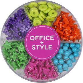 Decorative Multi-Colored Push Pins for Home & Office, Six Colors for Different Projects in Reusable Organizing Container, 240 Pieces, by Office Style, Standard (A1-240PCSCLRPP)