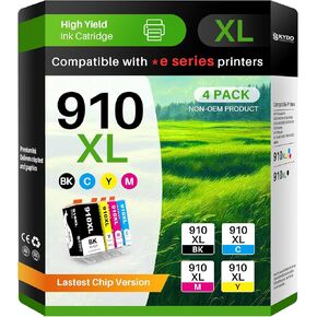 910XL Ink for 910XL Ink Cartridges Combo Pack Replacement Work with OfficeJet 8015e 8022e 8010 8022 OfficeJet Pro 8025e 8028e 8035e 8020 8025 8028 8030 8035 Printers 4 Pack (Black Cyan Magenta Yellow)