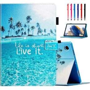 MonsDirect for Samsung Galaxy Tab A8 10.5 inch Case 2022, PU Leather Stand Protective Cover, Auto Wake/Sleep with Pen Holder & Card Slots for 10.5" Galaxy Tab A8 [SM-X200/X205/X207], Matisse Daisy