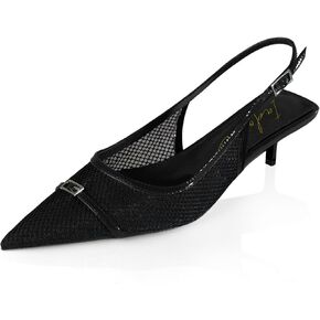 iadore Women Fashion Kitten Low Heel Shoes Chic Mesh Slingback with Buckle Pointed Toe Summer Daily Dress Work Pumps Size 5-12 US