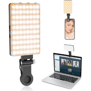 TONEOF 80 LED Portable Selfie Light,Rechargeable Phone Light with Clip,3 Light Modes 2000mAh Video Fill Light,Lighting for Video Recording, Makeup,Live Streaming,Vlog,Tablet/Laptop/Webcam White