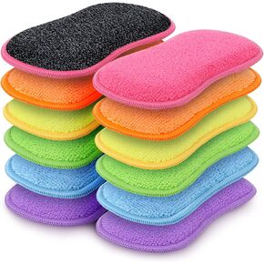 12 Pack Multi-Purpose Scrub Sponges Kitchen, Dish Sponge, Non-Scratch Microfiber Sponge for Efficiently Cleaning Dishes, Pots, and Pans, and More (Blue)