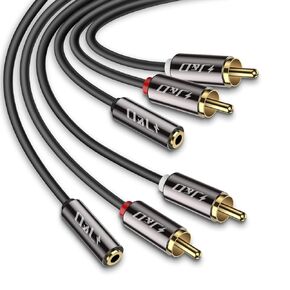 J&D RCA to Aux Adapeter RCA to 3.5mm Female Cable, RCA Cable Gold Plated Copper Shell Heavy Duty 3.5mm Female to 2 RCA Male Stereo Audio Adapter Cable (1 Feet, 2 Pack)
