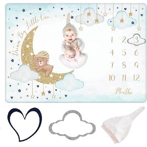 Baby Monthly Milestone Blanket Boy and Girl - Premium Extra Soft Fleece Blanket for Baby Shower - Milestone Blanket Baby Boy and Girl Nursery Decor - Capture Baby Growth - with Baby Hat + 2 Frames