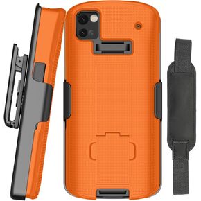 Case + Hand Strap + Belt Clip Combo for Zebra TC53 TC58 Mobile Computer Scanner, Nakedcellphone Slim Hard Shell Cover with Kickstand and [Rotating/Ratchet] Belt Hip Holster Holder Combo - Black