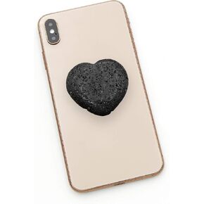 Black Lava Stone Heart Phone Grip, Essential Oil Diffuser Collapsible Holder for Smart Phone and Tablet