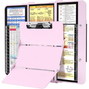Nursing Clipboard Foldable, Foldable Clipboard w/Nursing Edition Cheat Charts, 3 Layers Aluminum, Nurse Clipboard w/Low Profile Clip&Pen Clip Pocket Clipboard for Students, Nurses and Doctors, Black