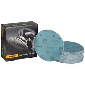 Mirka GalaxySandpaper 5 inch (125mm) - Grit 180, 50 Discs/Pack - Hook & Loop - Premium Abrasive for Epoxy Resin, Wood, Metal - Non-Clogging, Self-Sharpening Technology - Ideal for Power Sanders