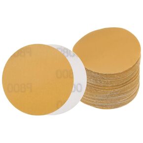 50pcs No Hole Sanding Discs- [ 3 Inch 800 Grit ] Round Hook and Loop Grip Sanding Pads Sheet Sandpaper for Automotive Woodworking Metal Polishing Use| Gold, Aluminum Oxide