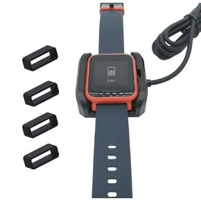 2Pack Only for XIAOMI HUAMI Amazfit BIP Charger,(not for BIP S/BIP U) Replacement Charging Cord Dock Stand Sync Data Cable and 4Pcs Watch Band Keeper Retainer Holder for Amazfit BIP Smart