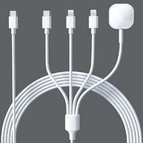 كابل شاحن الهاتف والساعة 4 في 1 من Opluz من النوع C، كابل شحن iWatch عالمي متعدد متوافق مع iPhone وiWatch وGalaxy وLighting*2+ مغناطيسي + USB C، شاحن سلك متعدد النوع C بطول 6أقدام/1.8 متر in Kuwait