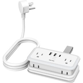 Travel Power Strip, 5FT Wrapped Extension Cord with Multiple Outlets, Surge Protector Power Strip with 6 Outlets, Small Flat Plug Power Strip with USB Ports(1 USB C), Compact for Home Office Hotel