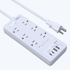 Surge Protector Power Strip, Extension Cord with USB Timer 6 Outlets(1875W/15A) and 2 USB A+2USB C Ports, ETL Listed, Wall Mountable, 1200J Surge Protector for Home, Office