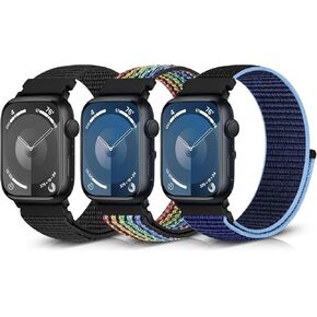 Nylon Sport Bands Compatible with Apple Watch Band 49mm 45mm 44mm 42mm 41mm 40mm 38mm Women Men, Adjustable Sport Solo Loop Bands for iWatch Series 9 8 7 6 5 4 3 SE2 SE Ultra 2 1, 3 Pack