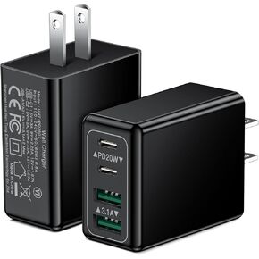 كتلة شاحن USB C، OKRAY 2-Pack 40W 4-Port USB-C شحن سريع لبنة QC+PD3.0 محول طاقة متعدد المنافذ من النوع C متوافق مع iPhone 15 14 13 12 11، AirPods iPad Pro/Air/Mini، Galaxy S24 S23