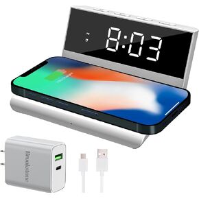 Brookstone Desk LED Alarm Clock 15W Wireless Charger for iPhone 15 Pro Max/14/13/12, Samsung S23/S22/S21 and AirPods | Wireless Charger Clock | Phone Charger Clock in Kuwait