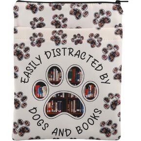 PLITI Book Lover Book Sleeve Dog Lover Gift Easily Distracted by Dogs and Books Book Protector for Animal Lover (Distracted Dogs Books BSBL)