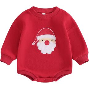 Karuedoo Christmas Baby Boy Girl Clothes Santa Claus Sweatshirt Romper Oversized Bubble Romper Fleece Long Sleeve Bodysuit