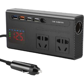 200W Car Power Inverter with Type C Interface DC 12V to 110V AC Car Inverter 4 USB Ports Charger Adapter Car Plug Converter with Large Digital Display car Charger for Laptop (Black)