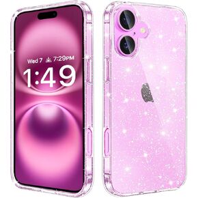 JJGoo Compatible with iPhone 16 Case Clear Glitter, Hard PC Back Shockproof Protective Bumper Cover, Sparkle Bling Sparkly Cute Slim Women Girls Phone Case
