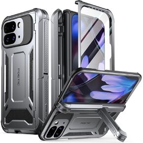 Poetic Spartan Case for Google Pixel 9 Pro Fold 5G, [Hinge Protection][Kickstand][Mil-Grade Protection] Full-Body Shockproof Protective Rugged Cover with Built-in Screen Protector, Metallic Gun Metal