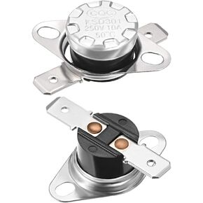 uxcell KSD301 Thermostat 50°C/122°F 10A Normally Closed N.C Adjust Snap Disc Temperature Switch for Microwave,Oven,Coffee Maker 5pcs
