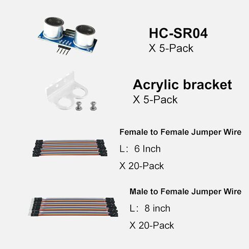 SmartSense 5PCS Ultrasonic Sensor Kit with Mounting Brackets and Jumper Wires for Arduino, Raspberry Pi - Distance Sensor Module Pack in Saudi Arabia