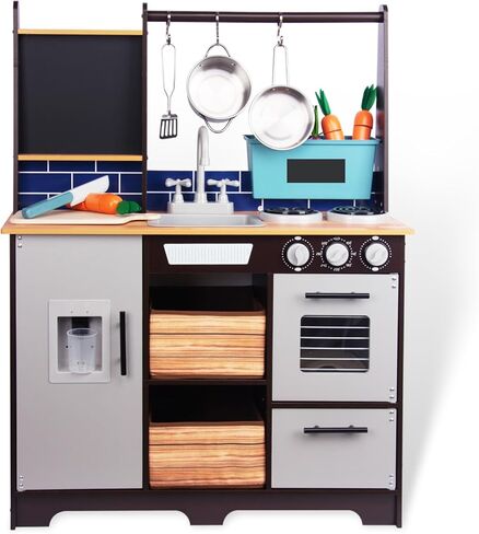 Kitchen Playset for Kids Ages 3-8, Wooden Pretend Play Kitchen, Incloud Telephone, Ice Maker, Refrigerator, Dimensions: 35" H x 31" W x 12" D in Saudi Arabia