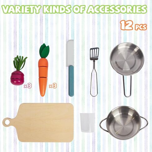 Kitchen Playset for Kids Ages 3-8, Wooden Pretend Play Kitchen, Incloud Telephone, Ice Maker, Refrigerator, Dimensions: 35" H x 31" W x 12" D in Saudi Arabia