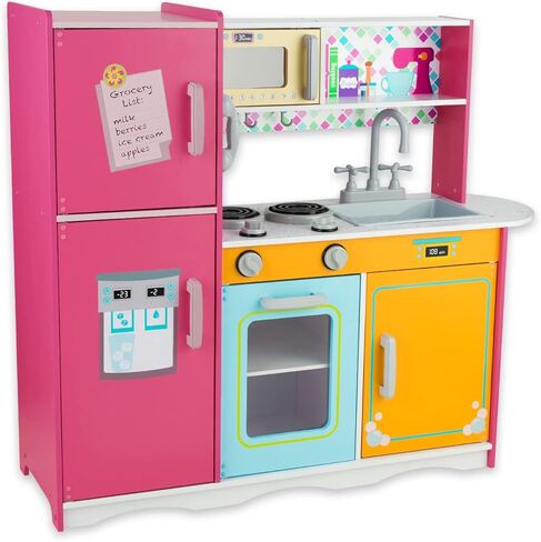 Kitchen Playset for Kids Ages 3-8, Wooden Pretend Play Kitchen, Incloud Telephone, Ice Maker, Refrigerator, Dimensions: 35" H x 31" W x 12" D in Saudi Arabia