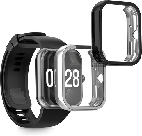 kwmobile Case Compatible with Xiaomi Redmi Watch 4 Case - 2X TPU Silicone Fitness Tracker Cover - Transparent/Black in Saudi Arabia