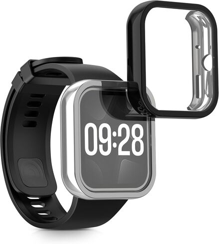 kwmobile Case Compatible with Xiaomi Redmi Watch 4 Case - 2X TPU Silicone Fitness Tracker Cover - Transparent/Black in Saudi Arabia
