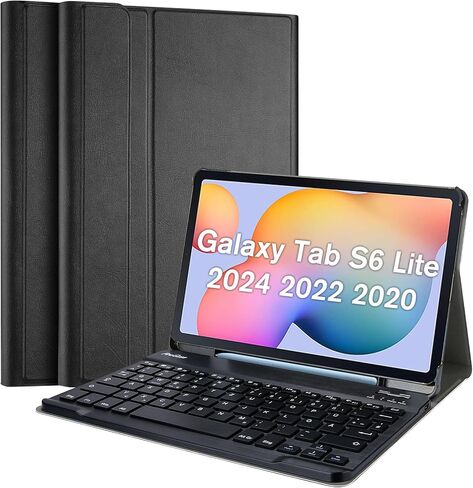 حافظة لوحة المفاتيح ProCase لجهاز Galaxy Tab S6 Lite 10.4 بوصة 2024 2022 2020، غطاء ذكي نحيف خفيف الوزن مع لوحة مفاتيح لاسلكية لجهاز Galaxy Tab S6 Lite 10.4 بوصة - أسود in Saudi Arabia