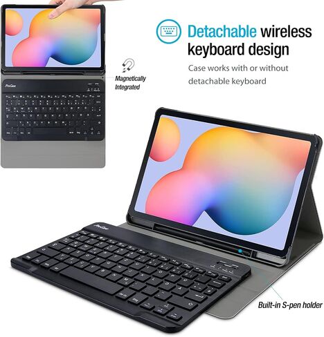 حافظة لوحة المفاتيح ProCase لجهاز Galaxy Tab S6 Lite 10.4 بوصة 2024 2022 2020، غطاء ذكي نحيف خفيف الوزن مع لوحة مفاتيح لاسلكية لجهاز Galaxy Tab S6 Lite 10.4 بوصة - أسود in Saudi Arabia