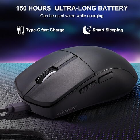 ماوس ألعاب لاسلكي HUO JI E-YOOSO، 49 جرام سوبر لايت، بلوتوث 5.1/2.4 جيجا/سلكي، 26000 نقطة في البوصة، 5 أزرار قابلة للبرمجة، بطارية قابلة لإعادة الشحن 150 ساعة، دعم البرامج للكمبيوتر الشخصي، ماك، أبيض in Kuwait