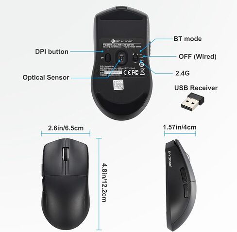 ماوس ألعاب لاسلكي HUO JI E-YOOSO، 49 جرام سوبر لايت، بلوتوث 5.1/2.4 جيجا/سلكي، 26000 نقطة في البوصة، 5 أزرار قابلة للبرمجة، بطارية قابلة لإعادة الشحن 150 ساعة، دعم البرامج للكمبيوتر الشخصي، ماك، أبيض in Kuwait