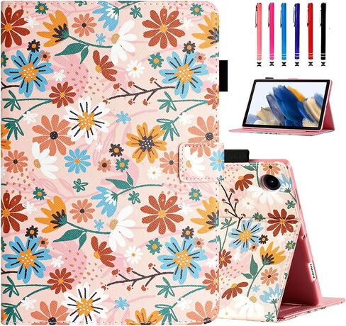 MonsDirect for Samsung Galaxy Tab A8 10.5 inch Case 2022, PU Leather Stand Protective Cover, Auto Wake/Sleep with Pen Holder & Card Slots for 10.5" Galaxy Tab A8 [SM-X200/X205/X207], Matisse Daisy in Saudi Arabia
