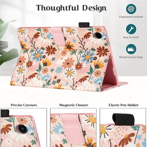 MonsDirect for Samsung Galaxy Tab A8 10.5 inch Case 2022, PU Leather Stand Protective Cover, Auto Wake/Sleep with Pen Holder & Card Slots for 10.5" Galaxy Tab A8 [SM-X200/X205/X207], Matisse Daisy in Saudi Arabia