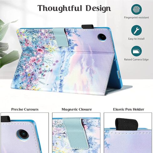 MonsDirect for Samsung Galaxy Tab A8 10.5 inch Case 2022, PU Leather Stand Protective Cover, Auto Wake/Sleep with Pen Holder & Card Slots for 10.5" Galaxy Tab A8 [SM-X200/X205/X207], Matisse Daisy in Saudi Arabia