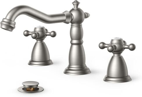 FORIOUS 3 Hole Bathroom Faucets, Matte Black Antique Brass Bathroom Sink Faucet Two Handle, 8 inch Widespread Bathroom Faucet with Metal Pop-up Drain & CUPC Hose, Vintage Bathroom Faucet for Farmhouse in Saudi Arabia