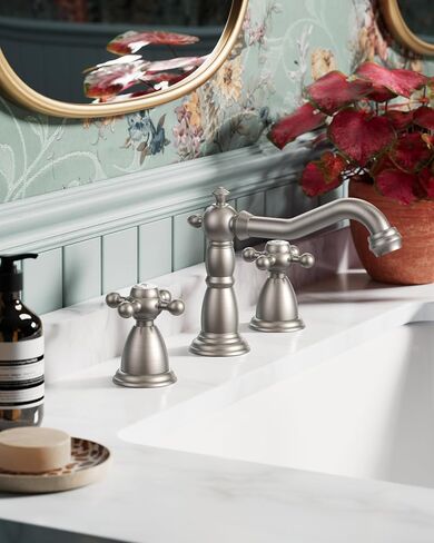 FORIOUS 3 Hole Bathroom Faucets, Matte Black Antique Brass Bathroom Sink Faucet Two Handle, 8 inch Widespread Bathroom Faucet with Metal Pop-up Drain & CUPC Hose, Vintage Bathroom Faucet for Farmhouse in Saudi Arabia