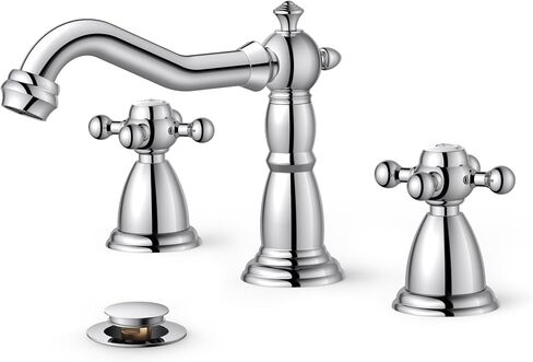 FORIOUS 3 Hole Bathroom Faucets, Matte Black Antique Brass Bathroom Sink Faucet Two Handle, 8 inch Widespread Bathroom Faucet with Metal Pop-up Drain & CUPC Hose, Vintage Bathroom Faucet for Farmhouse in Saudi Arabia