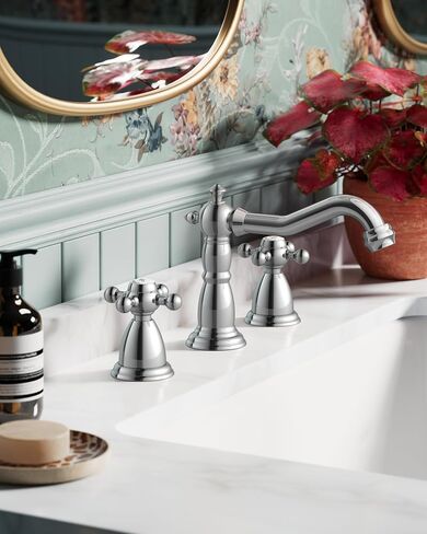 FORIOUS 3 Hole Bathroom Faucets, Matte Black Antique Brass Bathroom Sink Faucet Two Handle, 8 inch Widespread Bathroom Faucet with Metal Pop-up Drain & CUPC Hose, Vintage Bathroom Faucet for Farmhouse in Saudi Arabia