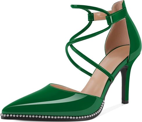 Soireelady Womens High Heel Stilettos Beaded Pumps Criss Cross Ankle Strappy Pointed Toe D'Orsay Heel Dress Shoes 3.5 Inch in Saudi Arabia